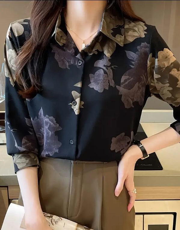 Noir Elegance Floral Shirt