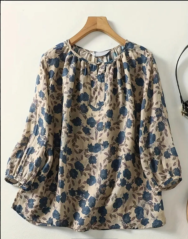 Willow Mist Floral Peasant Top