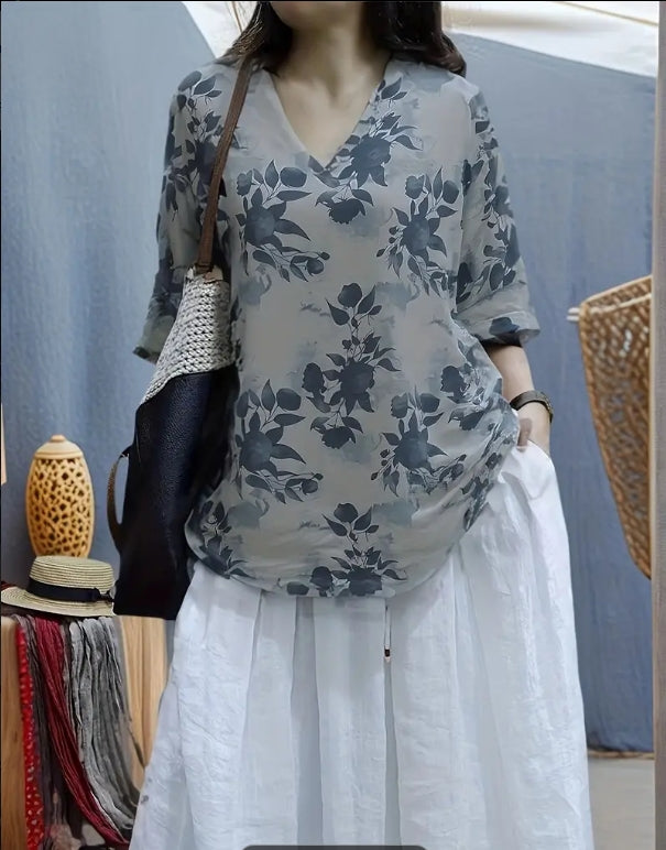 Misty Bloom V-Neck Top