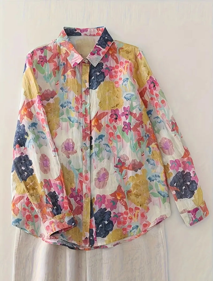 Sunshine Meadow Floral Button-Down Shirt