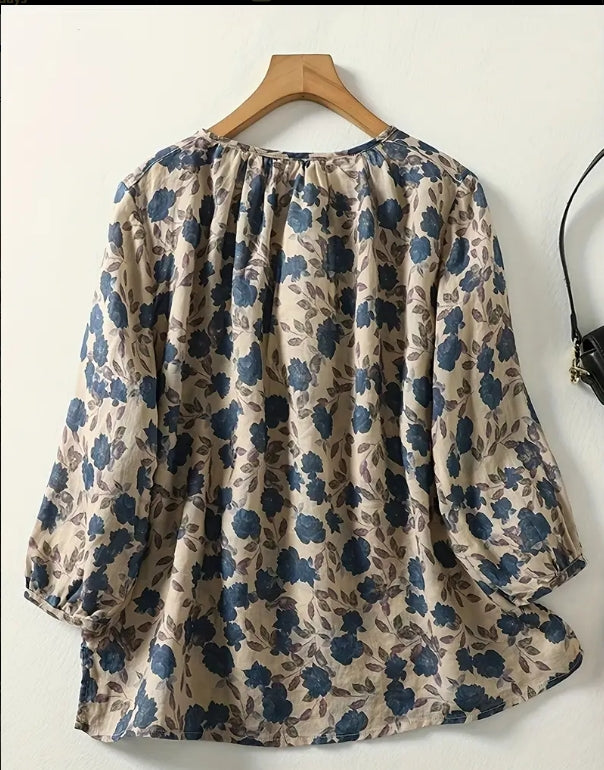 Willow Mist Floral Peasant Top