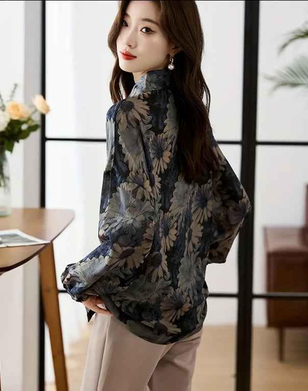 Noir Elegance Floral Shirt