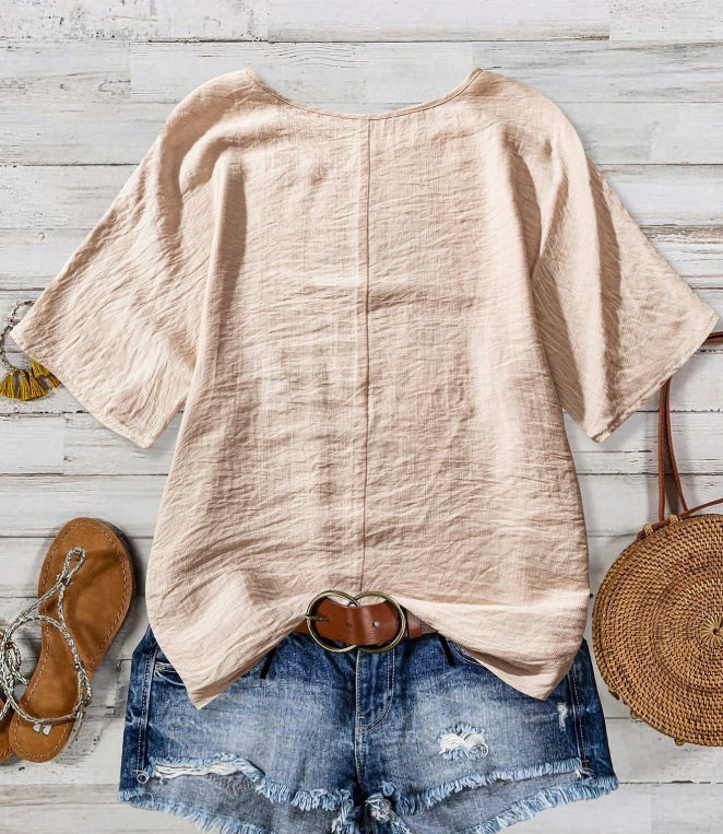 Rustic Blossom Casual Linen Top