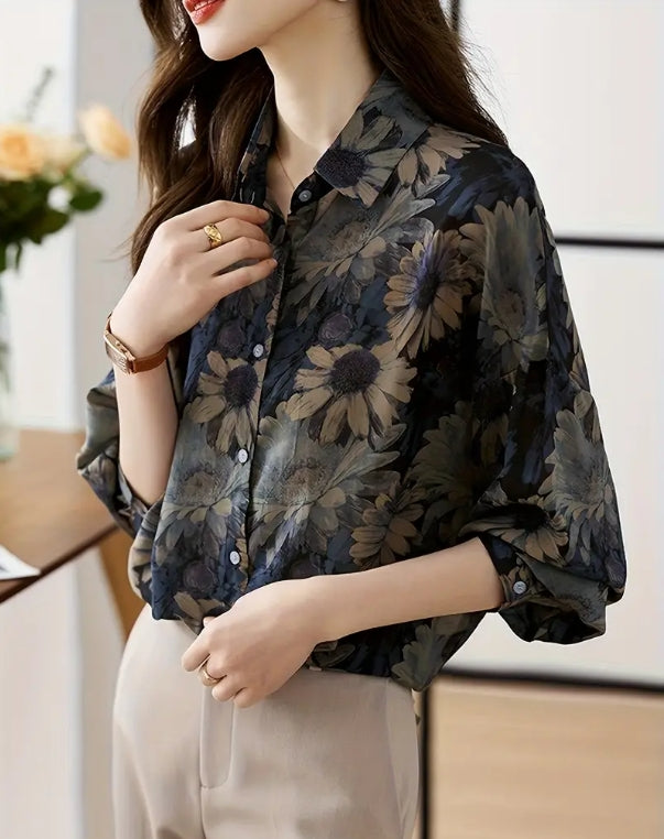 Midnight Sunflower Elegance Shirt