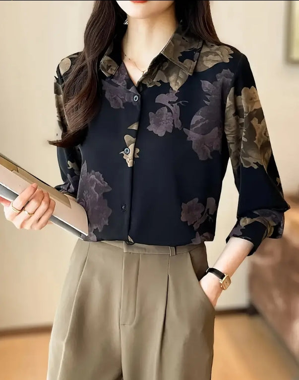 Noir Elegance Floral Shirt