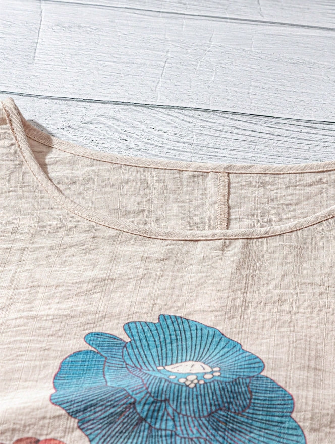 Rustic Blossom Casual Linen Top