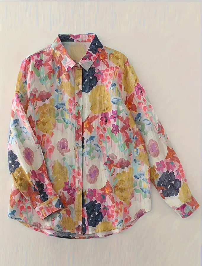 Sunshine Meadow Floral Button-Down Shirt
