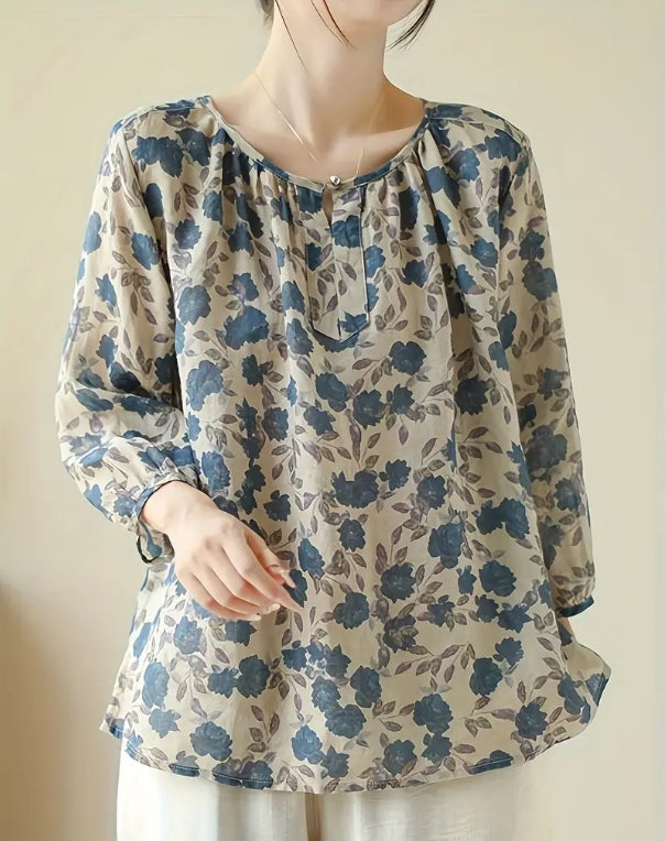 Willow Mist Floral Peasant Top