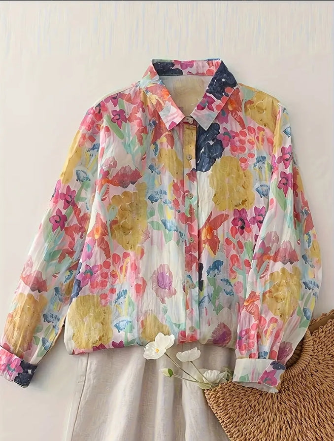 Sunshine Meadow Floral Button-Down Shirt