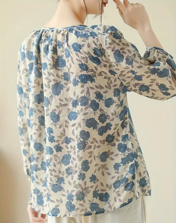 Willow Mist Floral Peasant Top
