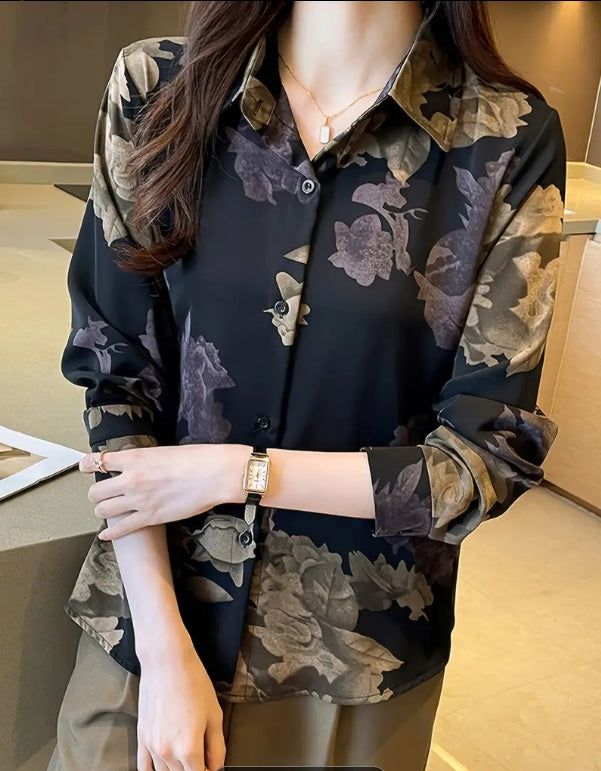 Noir Elegance Floral Shirt