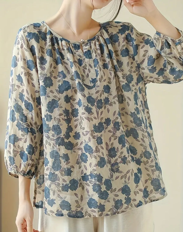 Willow Mist Floral Peasant Top