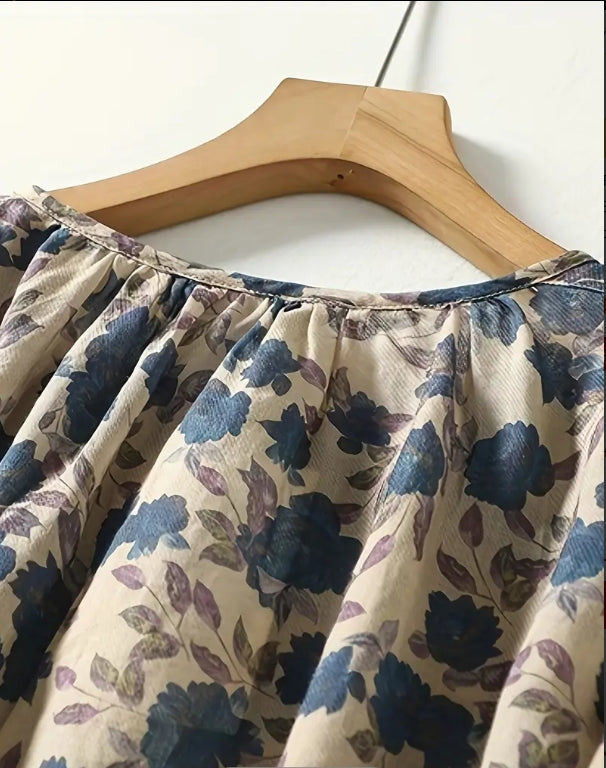 Willow Mist Floral Peasant Top