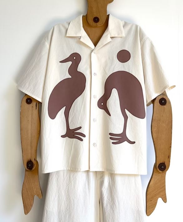 Twin Crane Beige Cotton Shirt